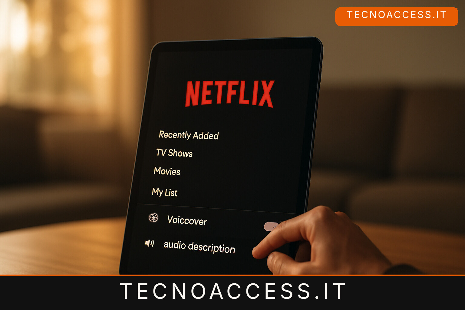 Illustrazione editoriale a tema: Netflix con Voiceover E come attivare l’audiodescrizione