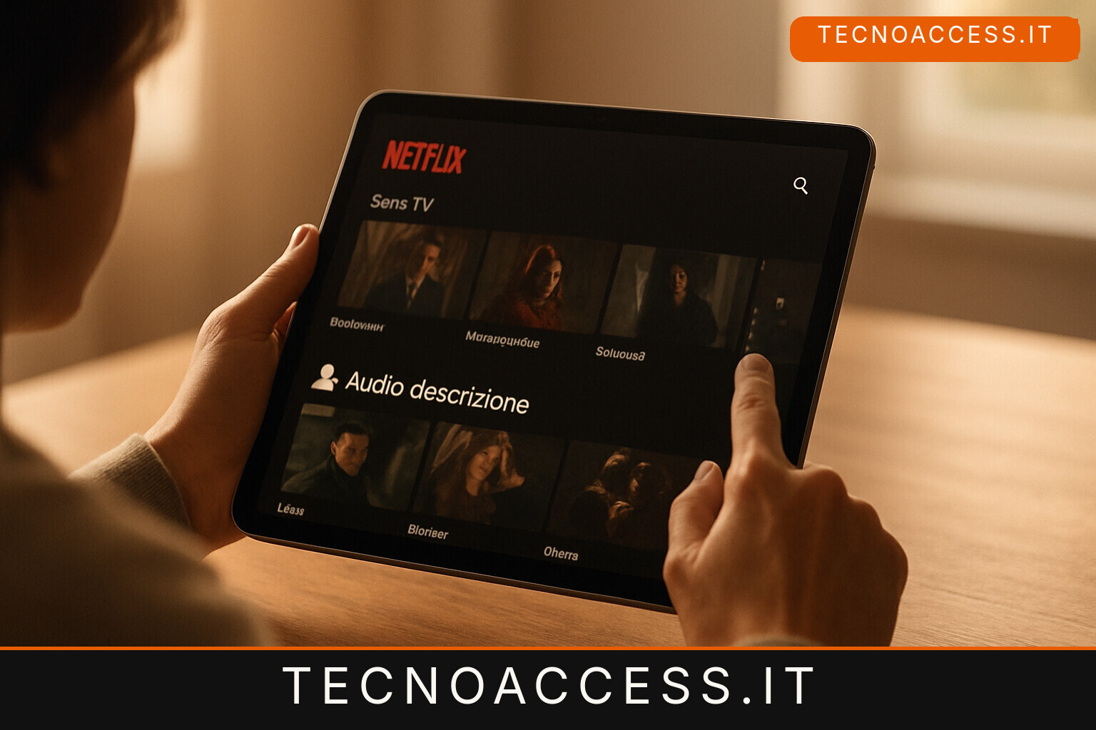 Illustrazione editoriale a tema: Come trovare le serie tv ed i film con audiodescrizione su netflix.