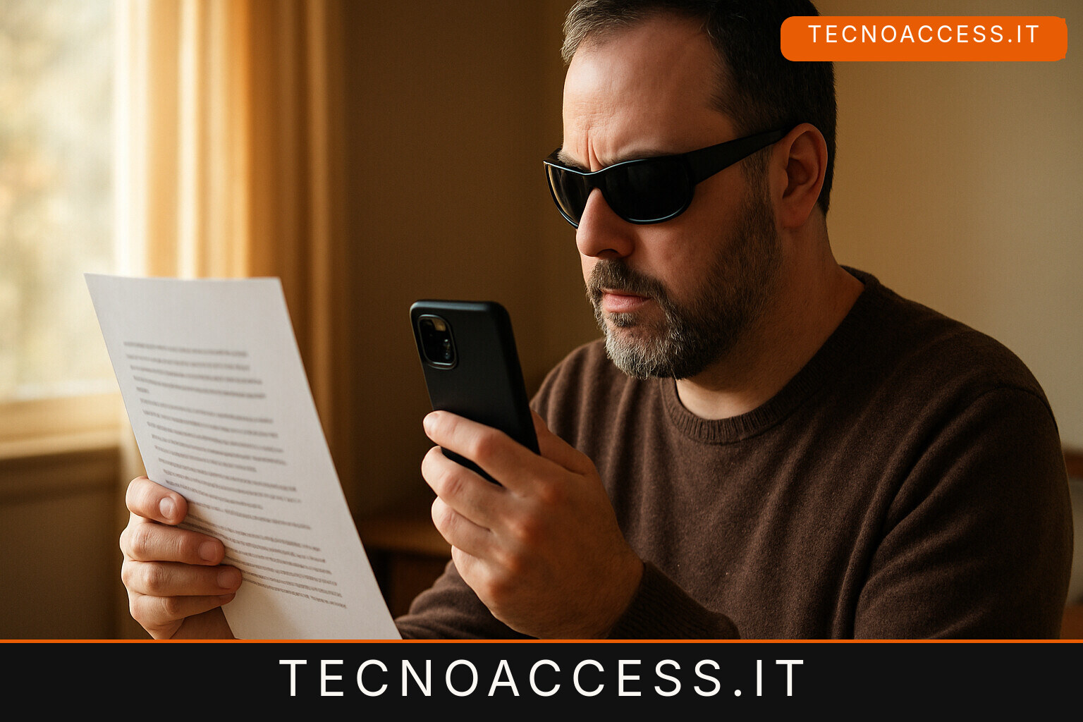 Illustrazione editoriale a tema: Come scansionare un documento con iPhone e inviarlo tramite WhatsApp utilizzando VoiceOver