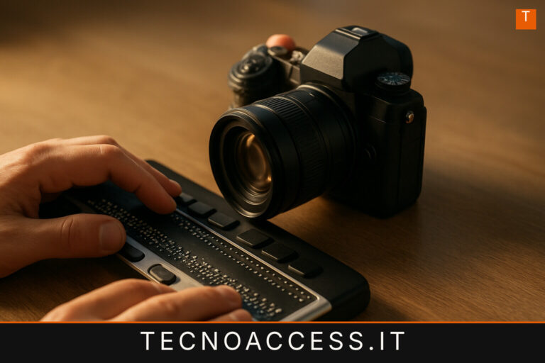 Illustrazione editoriale a tema: La fotografia per tutti: come le tecnologie accessibili rendono possibile la fotografia per non vedenti