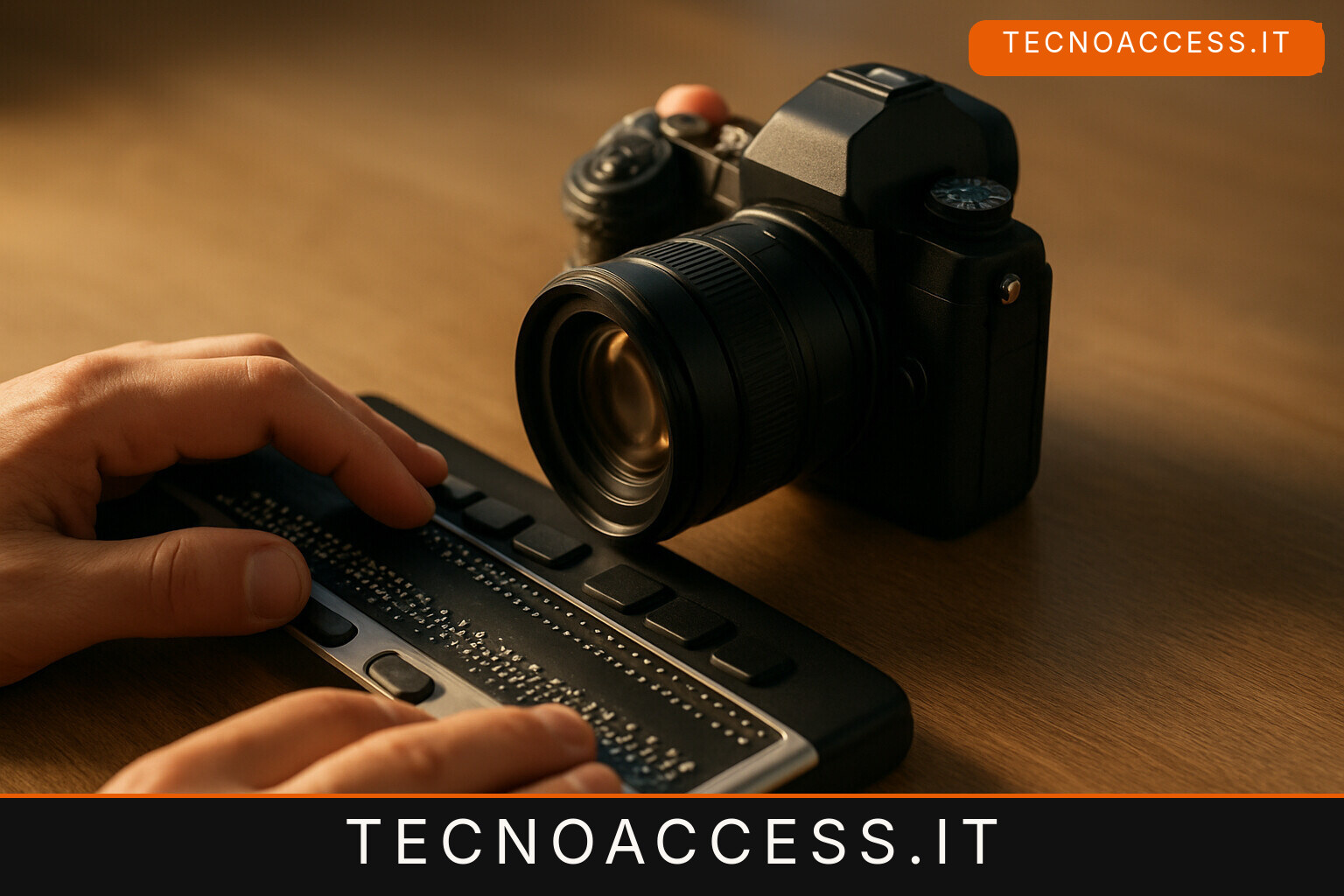 Illustrazione editoriale a tema: La fotografia per tutti: come le tecnologie accessibili rendono possibile la fotografia per non vedenti