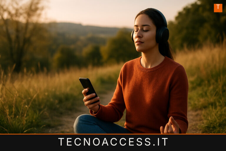 Illustrazione editoriale a tema: Ritrovare il benessere con Meditopia: l’app per la meditazione accessibile a tutti