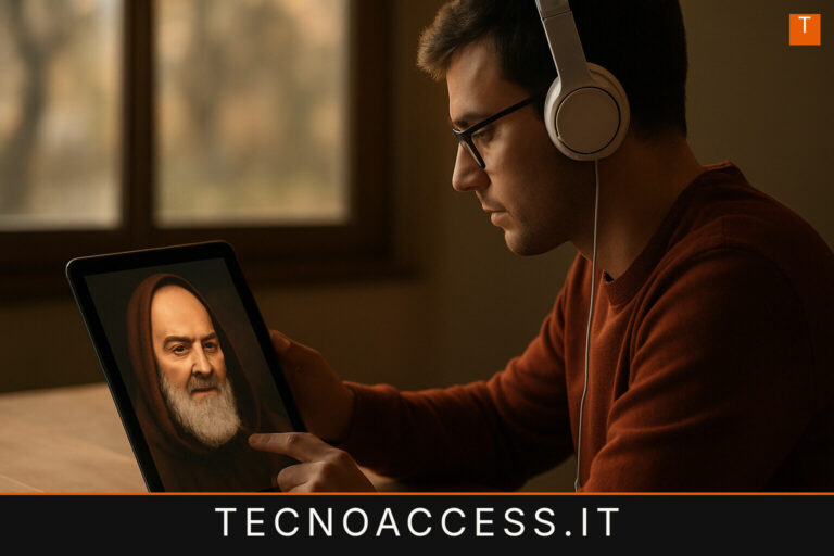 Illustrazione editoriale a tema: Padre pio a portata di click, un’intelligenza artificiale ti permette di parlare con il santo ovunque tu sia