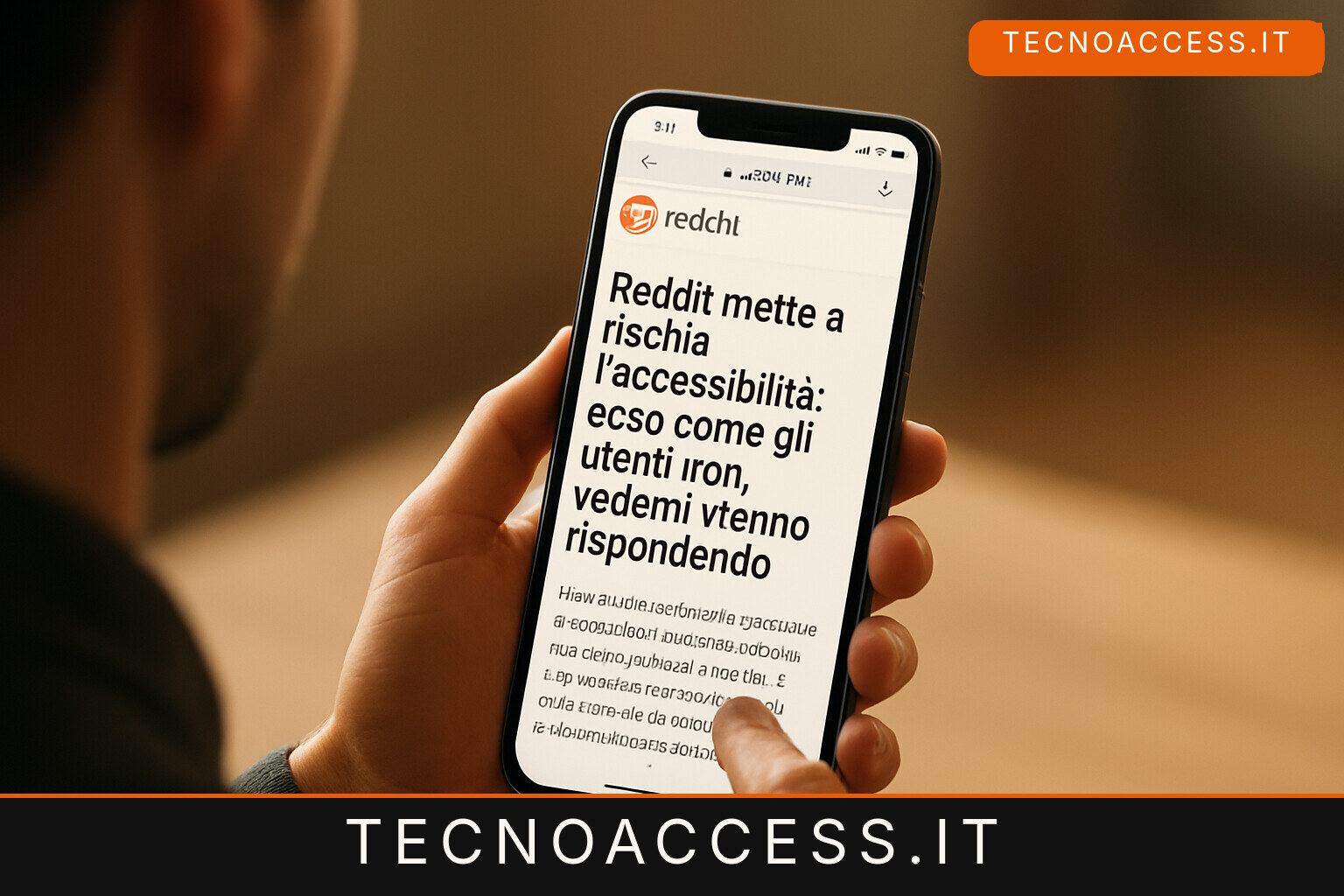 Illustrazione editoriale a tema: “Reddit mette a rischio l’accessibilità: ecco come gli utenti non vedenti stanno rispondendo”