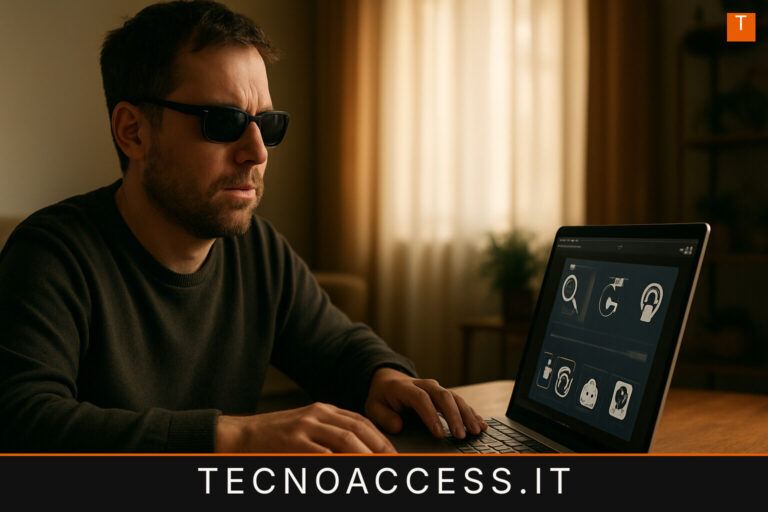 Illustrazione editoriale a tema: Apple presenta il pacchetto accessibilità 2026: dal Magnifier per Mac alle Nutrition Label dell’App Store