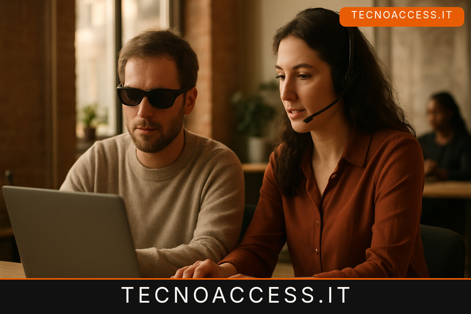 Illustrazione editoriale a tema: Be My Eyes Workplace, l’AI accanto ai professionisti ciechi