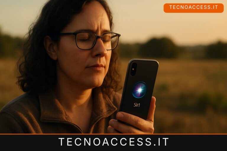 Illustrazione editoriale a tema: iOS 27 e Siri rifatta, cosa cambia per chi usa VoiceOver