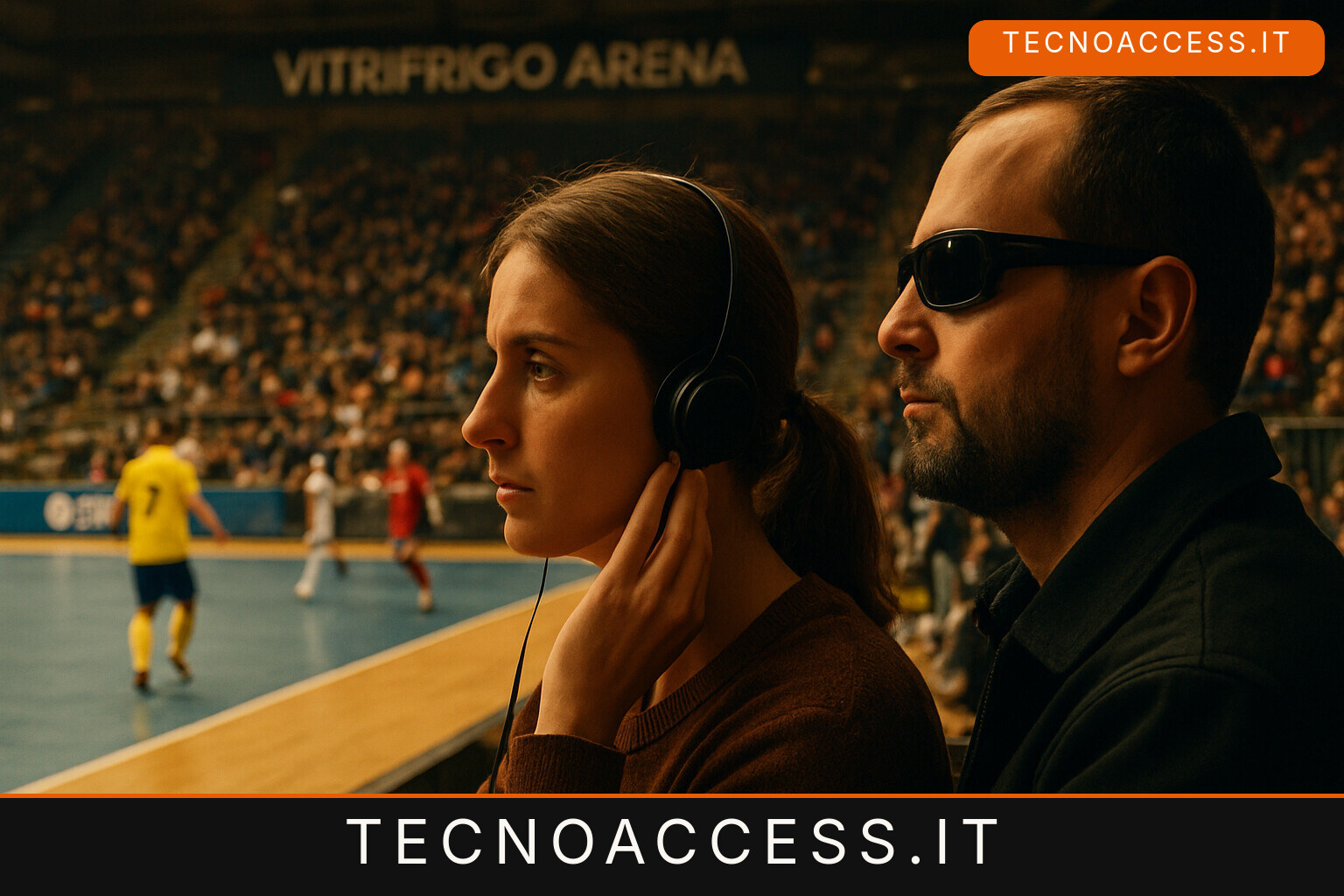 Illustrazione editoriale a tema: Pesaro Futsal, l’audiodescrizione live di Connect Me Too