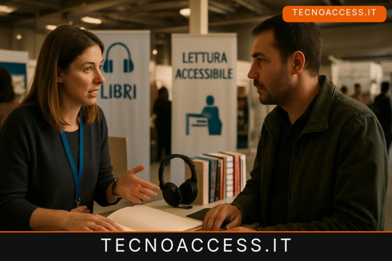 Illustrazione editoriale a tema: Salone del Libro, lo stand UICI tra Braille e audiolibri