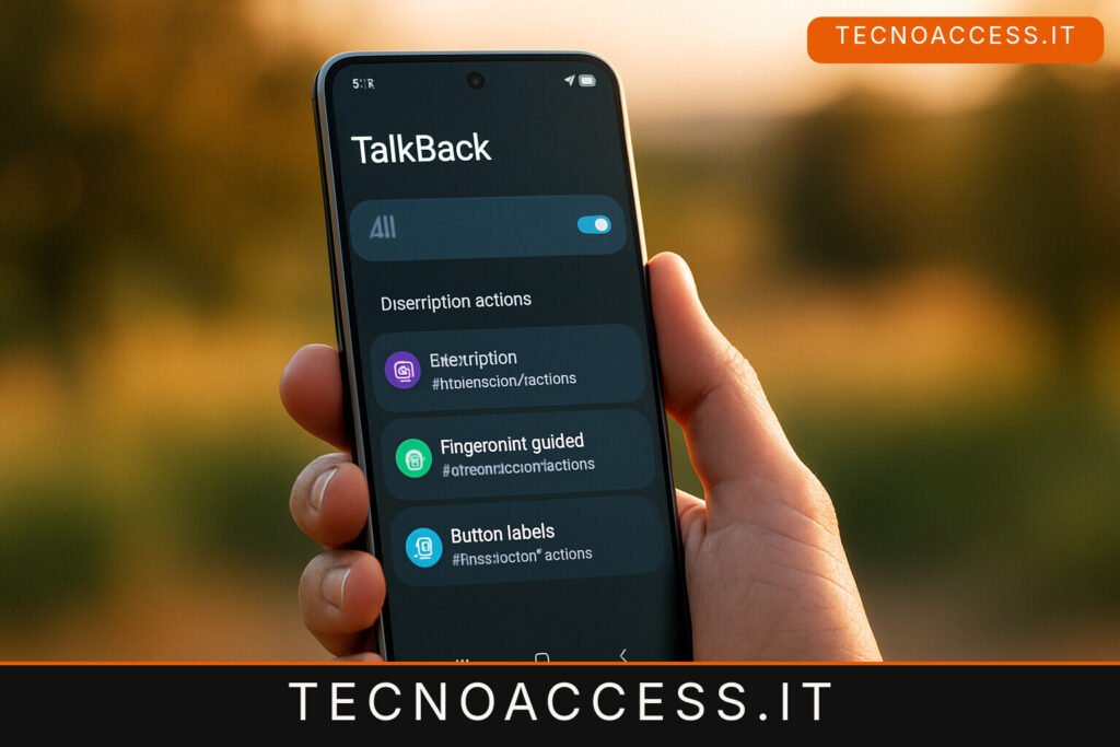 Illustrazione editoriale a tema: Samsung One UI 8, TalkBack arriva ma senza le descrizioni AI di Google
