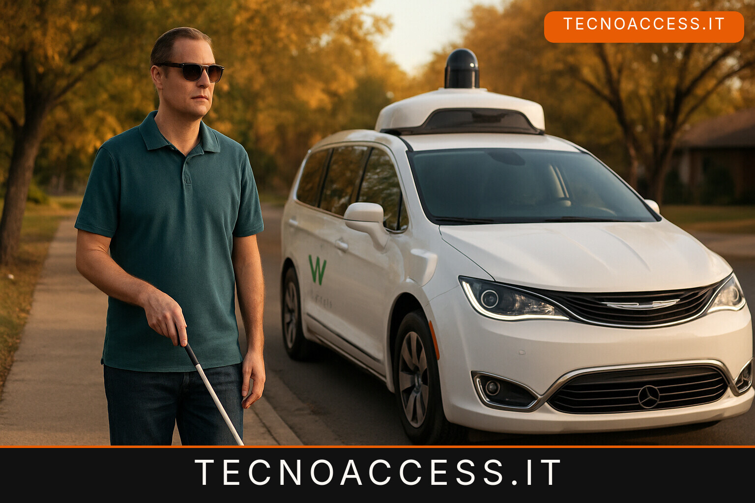 Illustrazione editoriale a tema: Waymo, i robotaxi che descrivono il viaggio a chi non vede