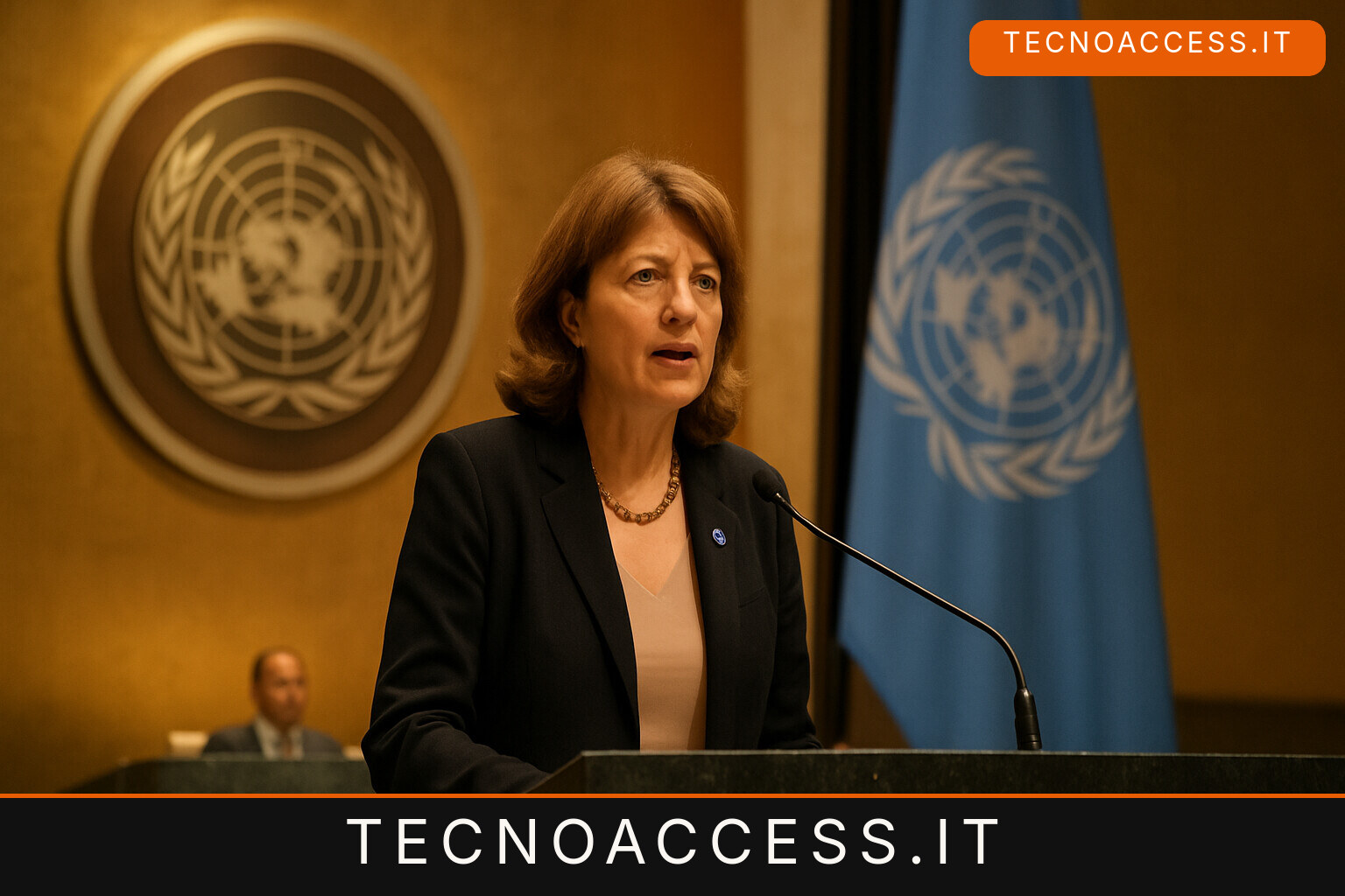 Illustrazione editoriale a tema: Locatelli all’ONU: “L’intelligenza artificiale è opportunità solo se accessibile a tutti”