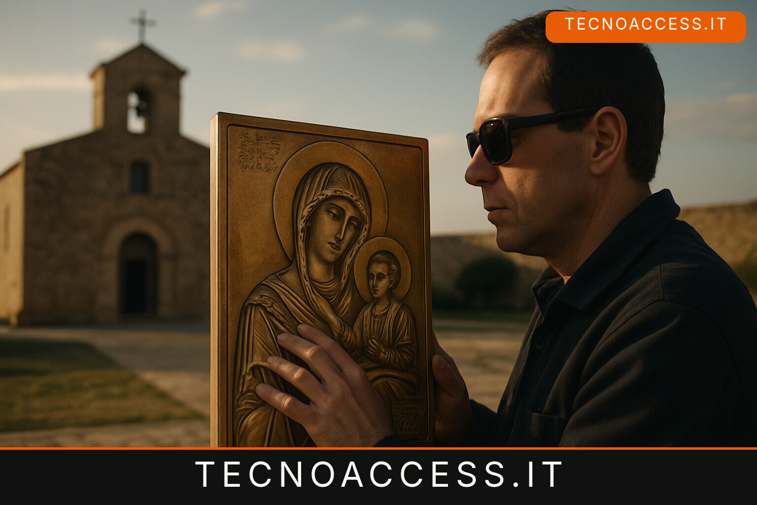 Illustrazione editoriale a tema: A Isola Capo Rizzuto un’icona tattile della Madonna Greca: rilievi, braille e QR per chi non vede
