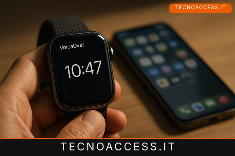 Illustrazione editoriale a tema: Apple rilascia le versioni 26.6: su Apple Watch VoiceOver torna a leggere prima l’ora