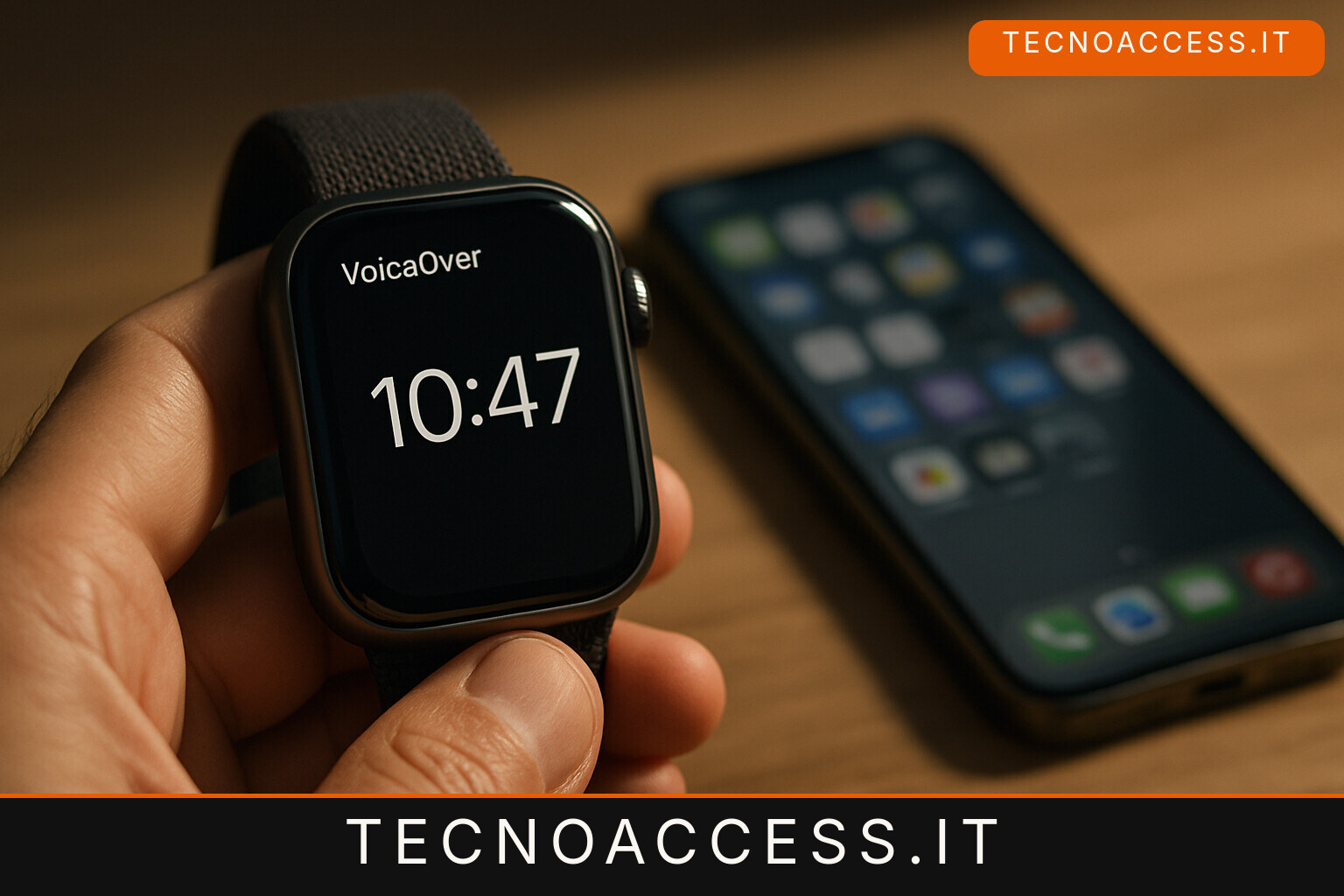 Illustrazione editoriale a tema: Apple rilascia le versioni 26.6: su Apple Watch VoiceOver torna a leggere prima l’ora