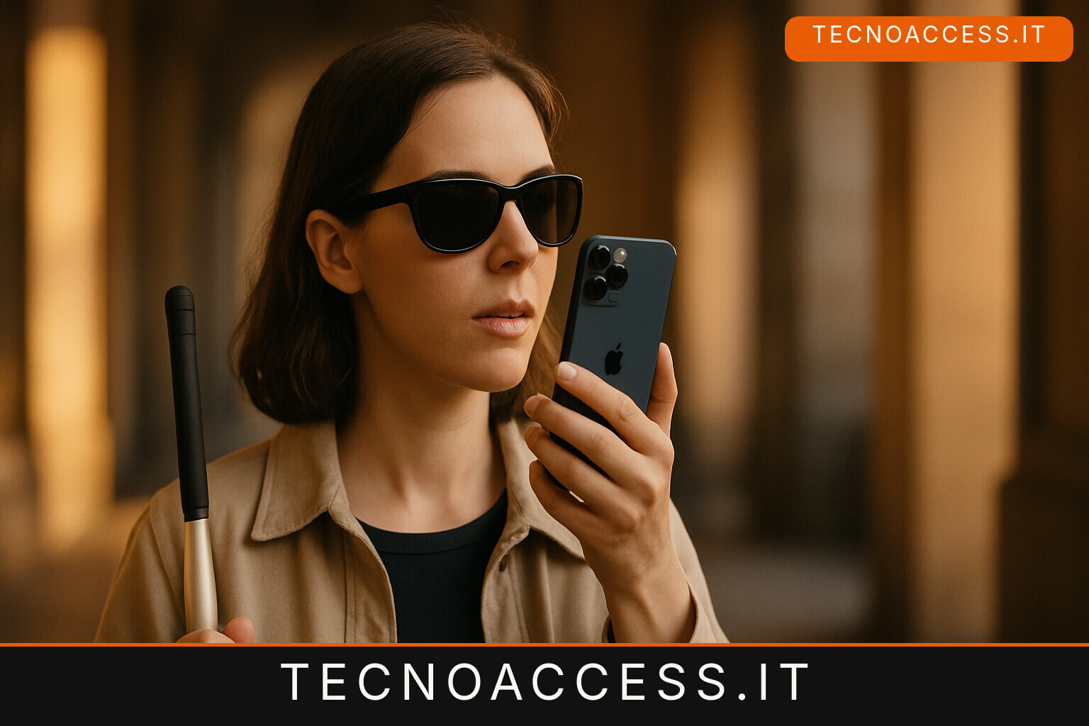Illustrazione editoriale a tema: Ariadne Sense descrive la scena e avvisa degli ostacoli usando il LiDAR dell’iPhone, e si paga a token