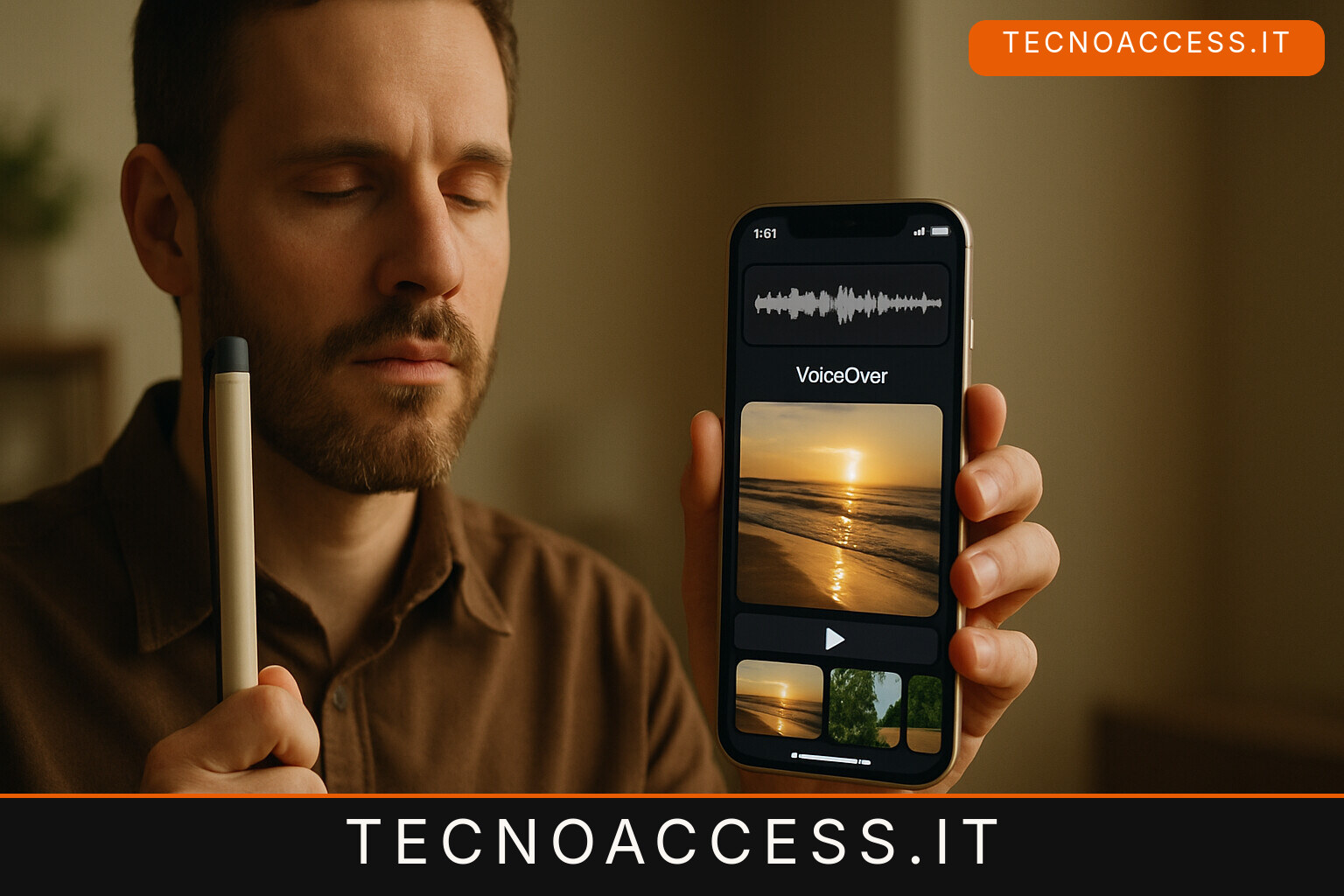 Illustrazione editoriale a tema: AudioReel monta un video da audio e foto, e il montaggio si fa tutto con VoiceOver
