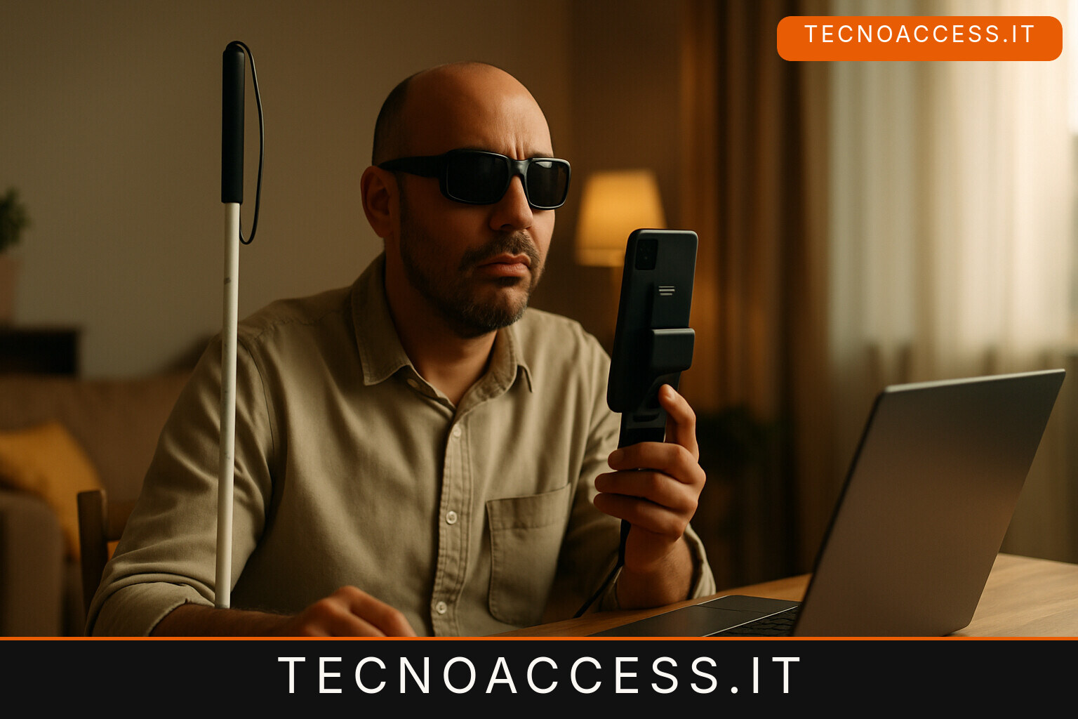 Illustrazione editoriale a tema: Ciechi senza saper programmare costruiscono da soli i propri strumenti parlando con l’AI