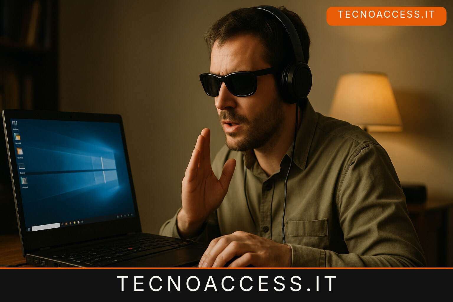 Illustrazione editoriale a tema: Darvy, l’assistente vocale che pilota Windows per chi non vede e lavora accanto a NVDA