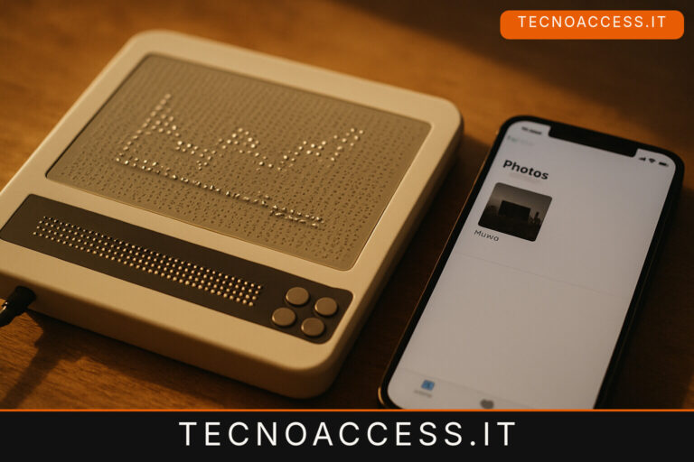 Illustrazione editoriale a tema: Dot Pad X, il display braille multiriga alla prova dell’iPhone: la recensione di AppleVis
