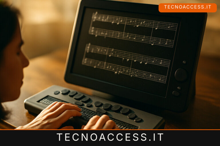 Illustrazione editoriale a tema: DottedNotes traduce la musica in Braille nei formati degli editori, gratis: lo firma una compositrice cieca