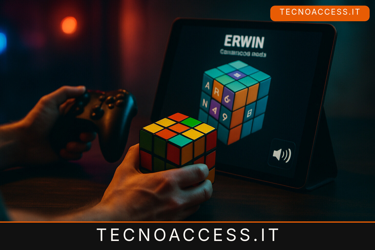 Illustrazione editoriale a tema: Erwin, il puzzle a cubo quantistico che si gioca al tocco con VoiceOver