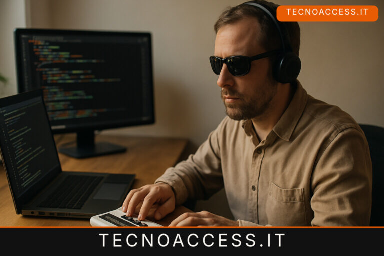 Illustrazione editoriale a tema: Gli strumenti di coding con AI hanno barriere per chi non vede: uno studio ne conta 600