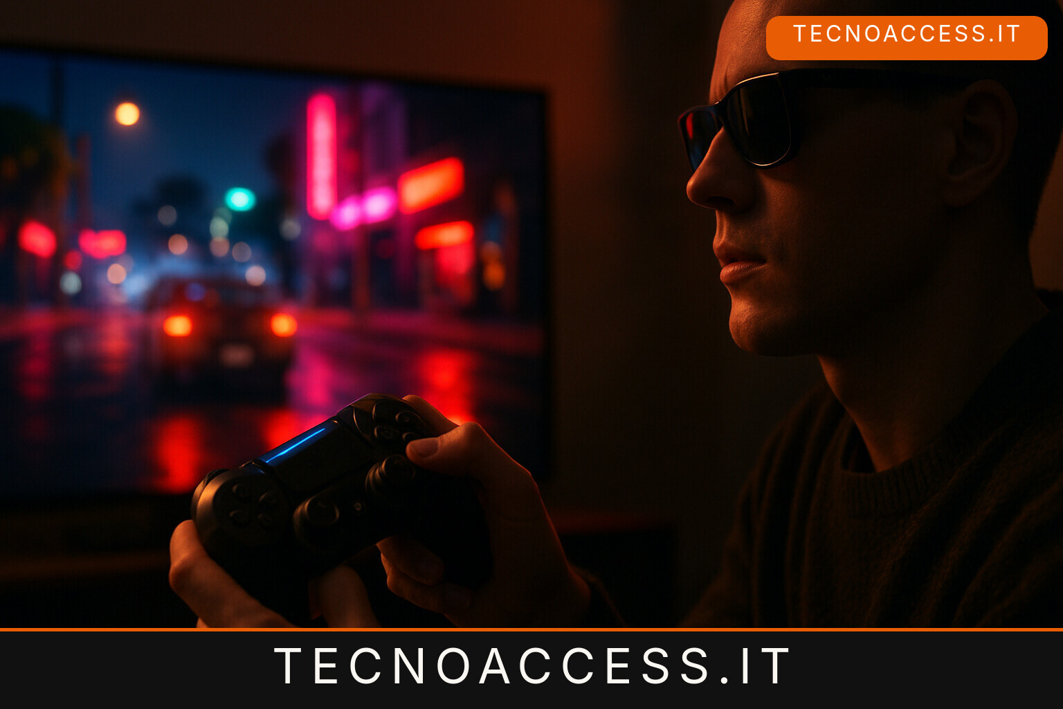 Illustrazione editoriale a tema: GTA 6 sarà accessibile ai ciechi e agli ipovedenti? Cosa si sa davvero a tre mesi dall’uscita