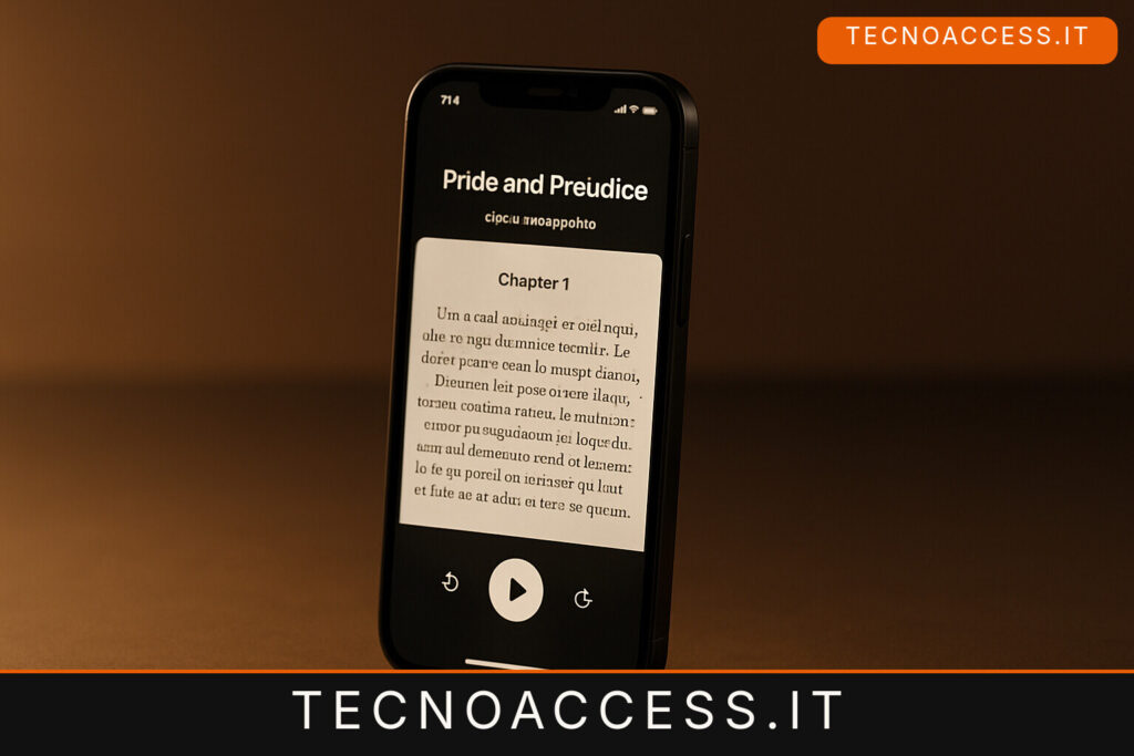 Illustrazione editoriale a tema: GutenbergListen legge Project Gutenberg ad alta voce, e ora gira anche su iOS 18.6
