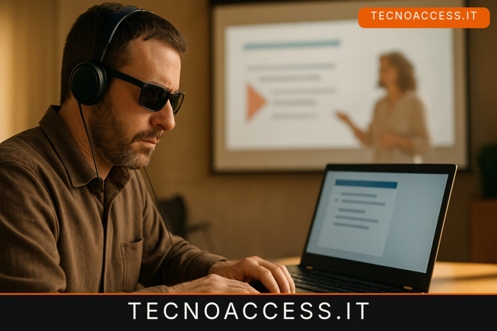 Illustrazione editoriale a tema: JAWS 2026 si aggiorna: PowerPoint in presentazione, l’autofill di Chrome letto e nuovo motore braille