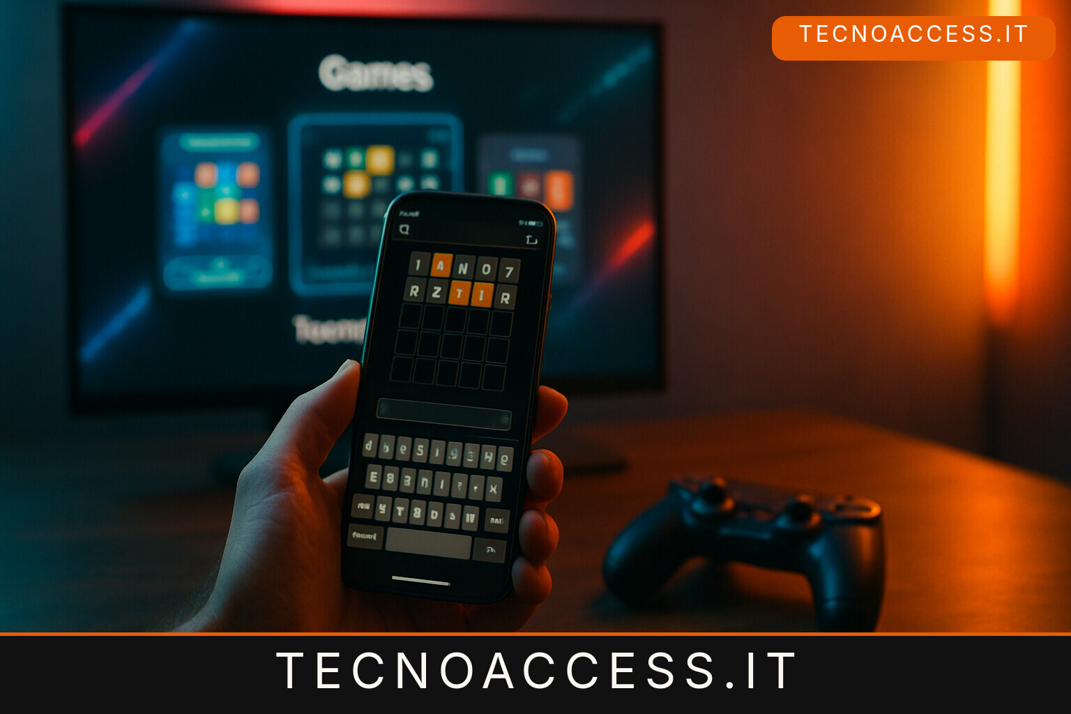 Illustrazione editoriale a tema: La Parola che Lega arriva nell’app Tecnoaccess: cinque parole, una soluzione, nessun cronometro