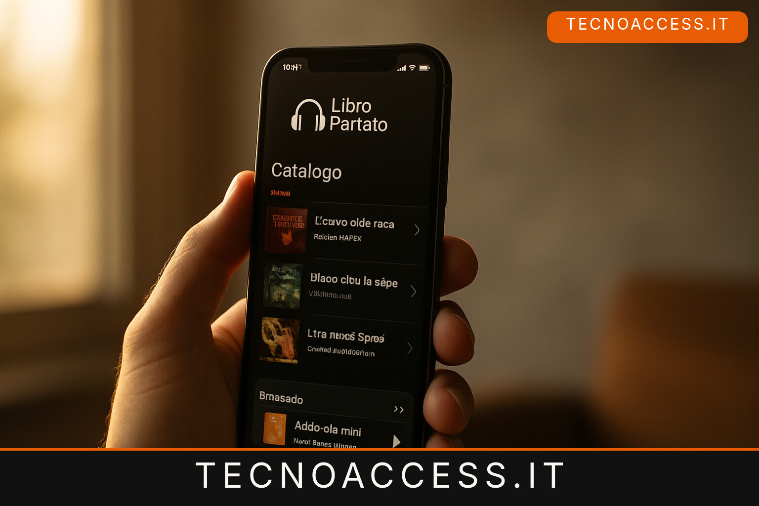 Illustrazione editoriale a tema: L’app del Libro Parlato UICI si aggiorna: catalogo DAISY, prelievo e ascolto offline sull’iPhone