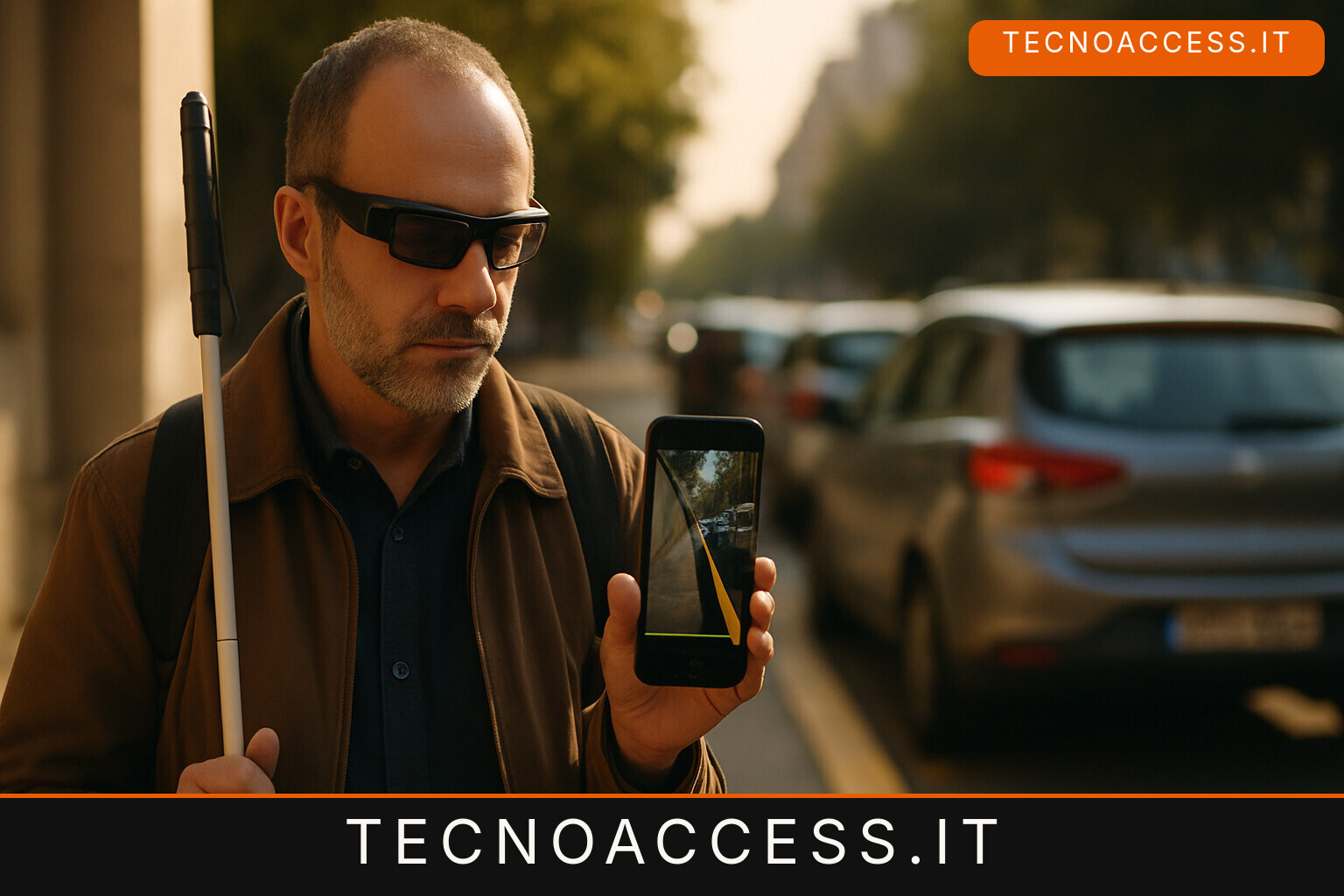 Illustrazione editoriale a tema: NavSight, l’app in realtà aumentata che evidenzia cordoli e auto a chi ci vede poco: un test di sette giorni