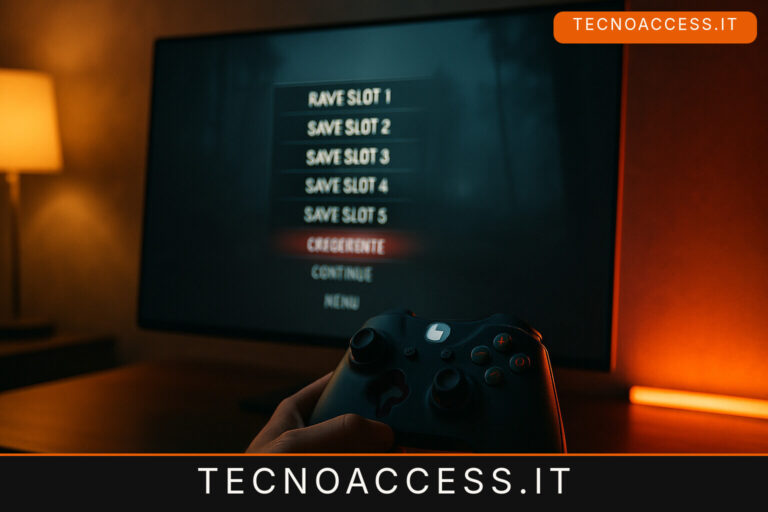 Illustrazione editoriale a tema: PlayNook 3.1.2, l’audiogame italiano riscrive i salvataggi e riparte dai checkpoint