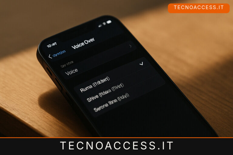 Illustrazione editoriale a tema: Runa TTS porta le voci ReadSpeaker dentro VoiceOver: la prima beta pubblica è su TestFlight