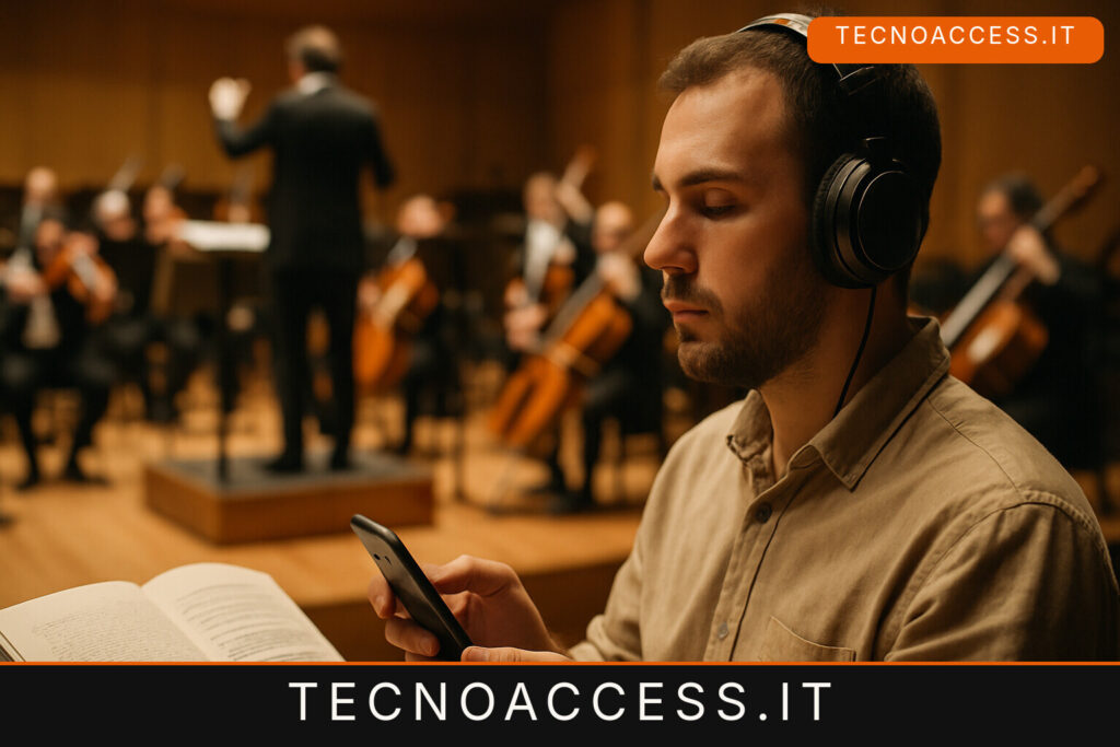 Illustrazione editoriale a tema: Sei concerti con audiodescrizione in cuffia: l’Orchestra Sinfonica di Milano allarga il programma per il 2026/27