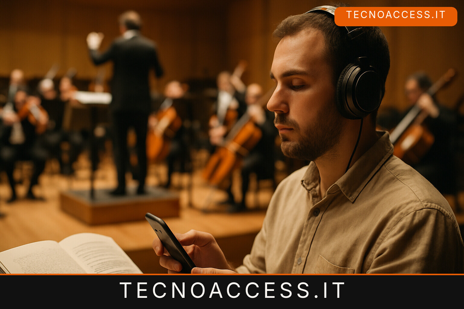 Illustrazione editoriale a tema: Sei concerti con audiodescrizione in cuffia: l’Orchestra Sinfonica di Milano allarga il programma per il 2026/27