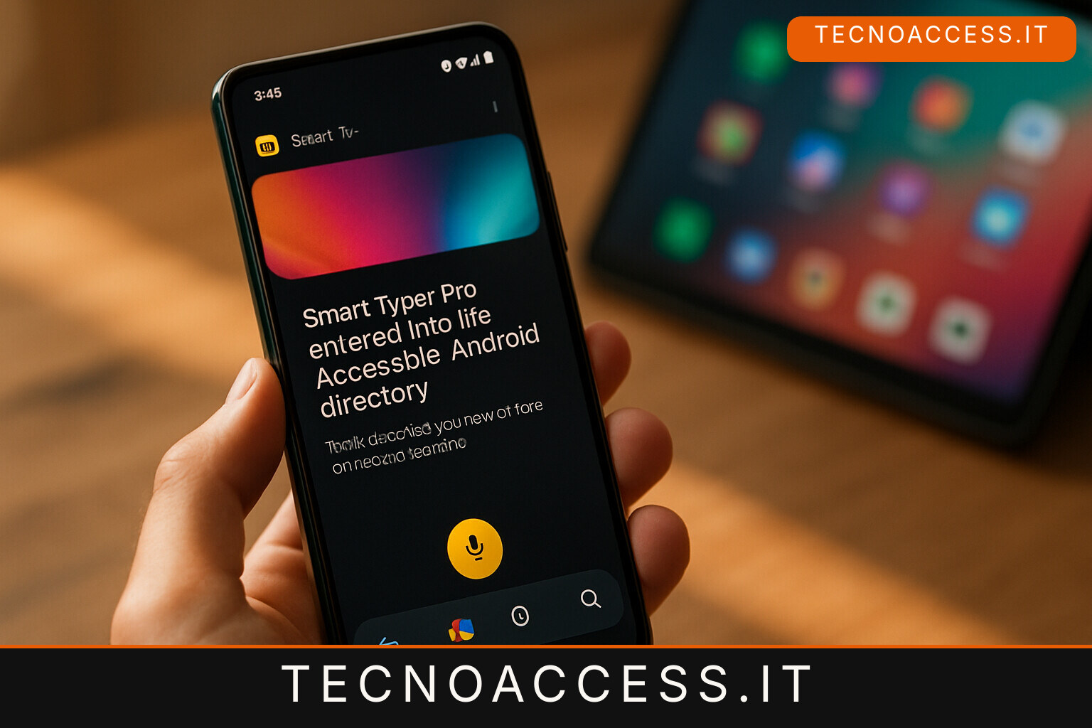 Illustrazione editoriale a tema: Smart Typer Pro, il blocco note Android con dettatura offline entra nella directory di Accessible Android