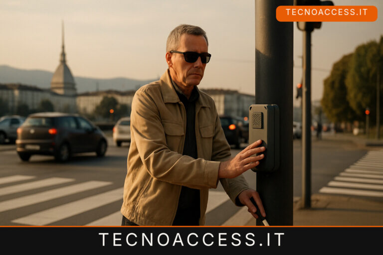 Illustrazione editoriale a tema: Torino, quattro grandi incroci diventano accessibili ai non vedenti: avvisatori acustici e chiamata