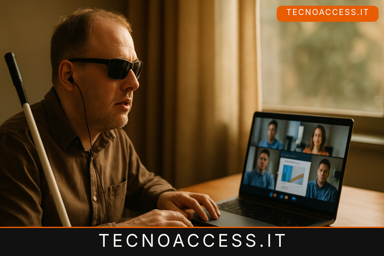 Illustrazione editoriale a tema: VocaVista descrive lo schermo condiviso nelle riunioni Zoom e Teams: l’app per Mac cerca tester ciechi