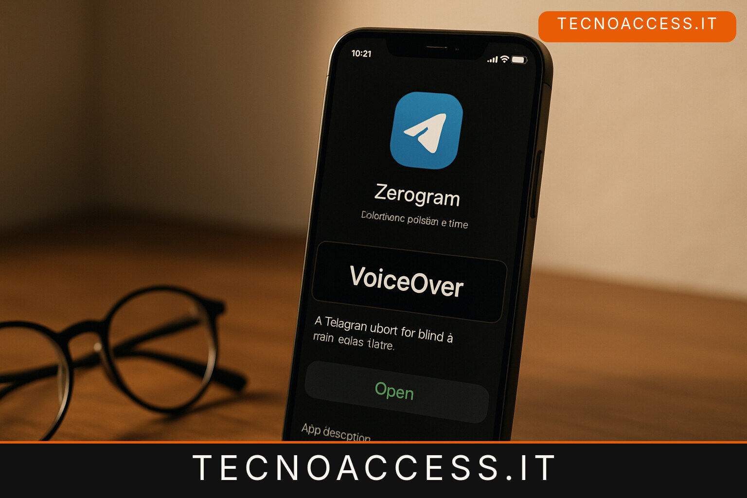 Illustrazione editoriale a tema: Zerogram, client Telegram accessibile per iPhone, cerca tester ciechi: la beta è aperta su TestFlight