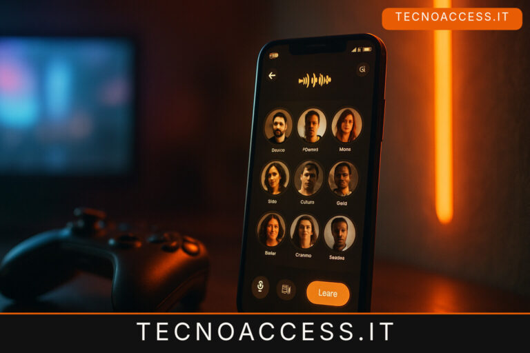 Uno smartphone e simboli di conversazione audio, per la Piazza di Tecnoaccess.
