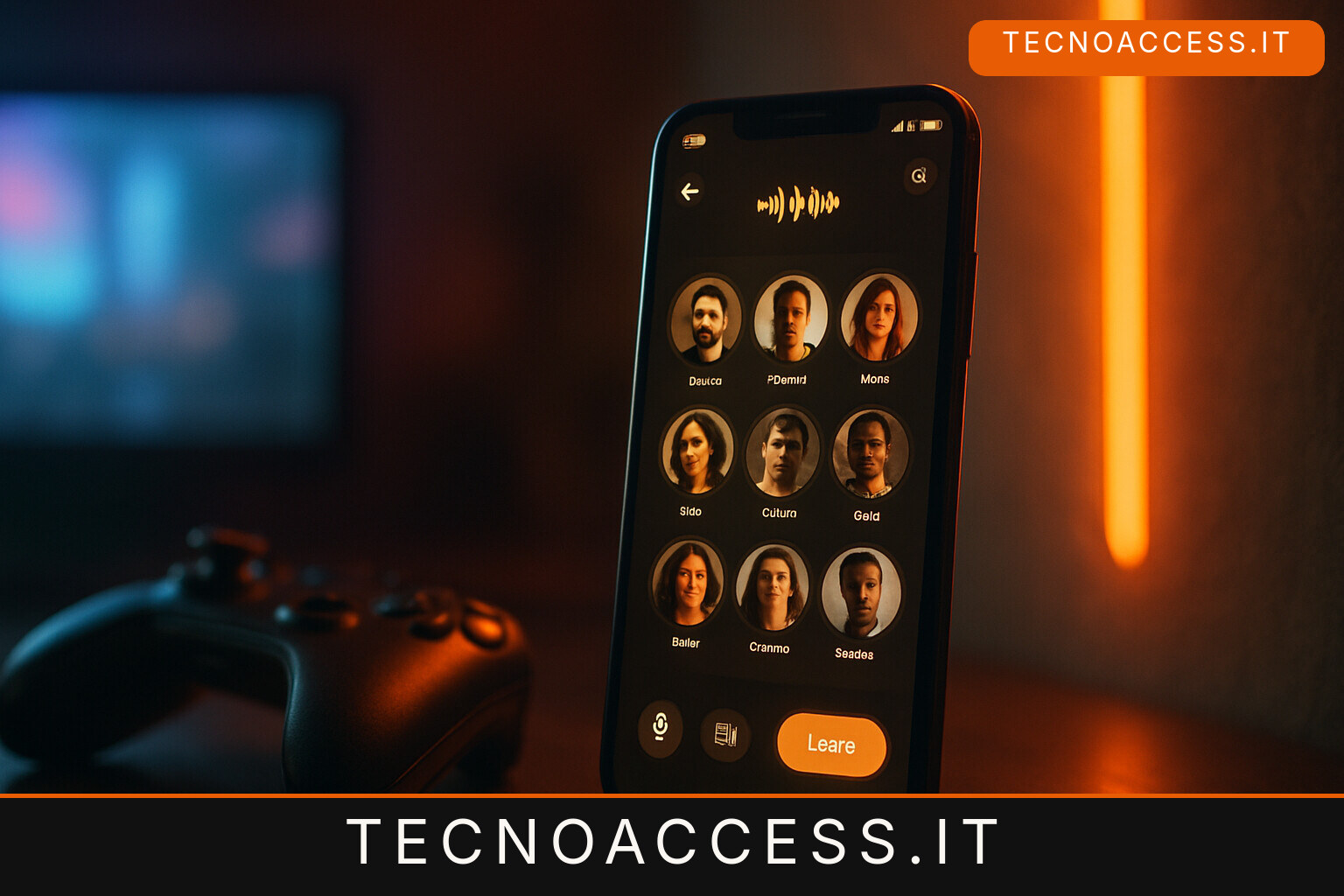Uno smartphone e simboli di conversazione audio, per la Piazza di Tecnoaccess.