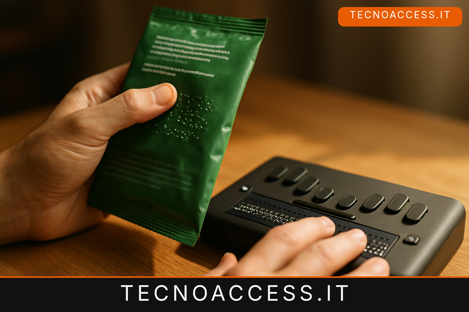Illustrazione editoriale a tema: Il braille sale sulle buste di plastica: la tecnologia di Rotoprint vince il German Packaging Award 2026