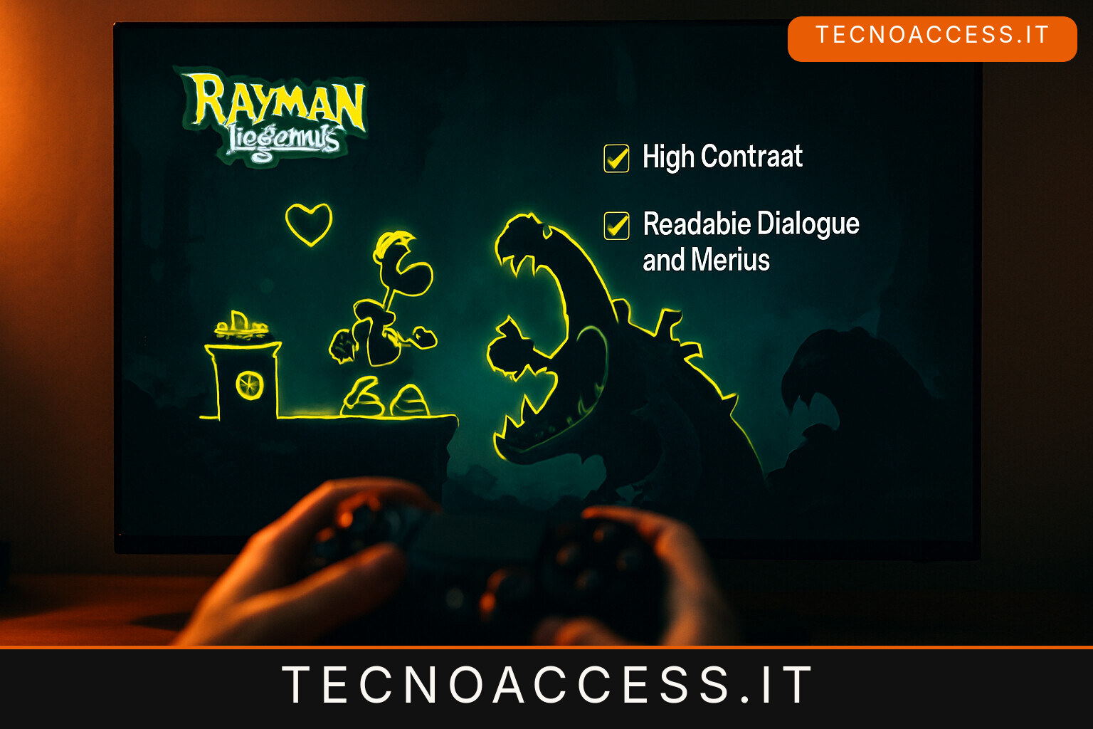 Illustrazione editoriale a tema: Rayman Legends Retold annuncia contrasto e testi regolabili