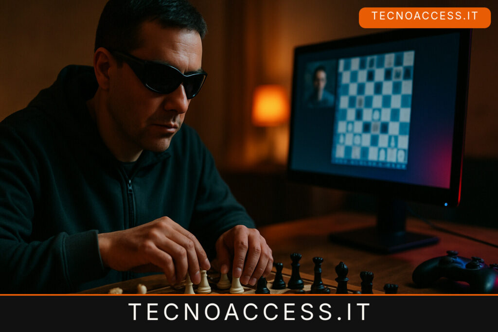 Illustrazione editoriale a tema: Scacchi per ciechi e ipovedenti, corsi online da ottobre