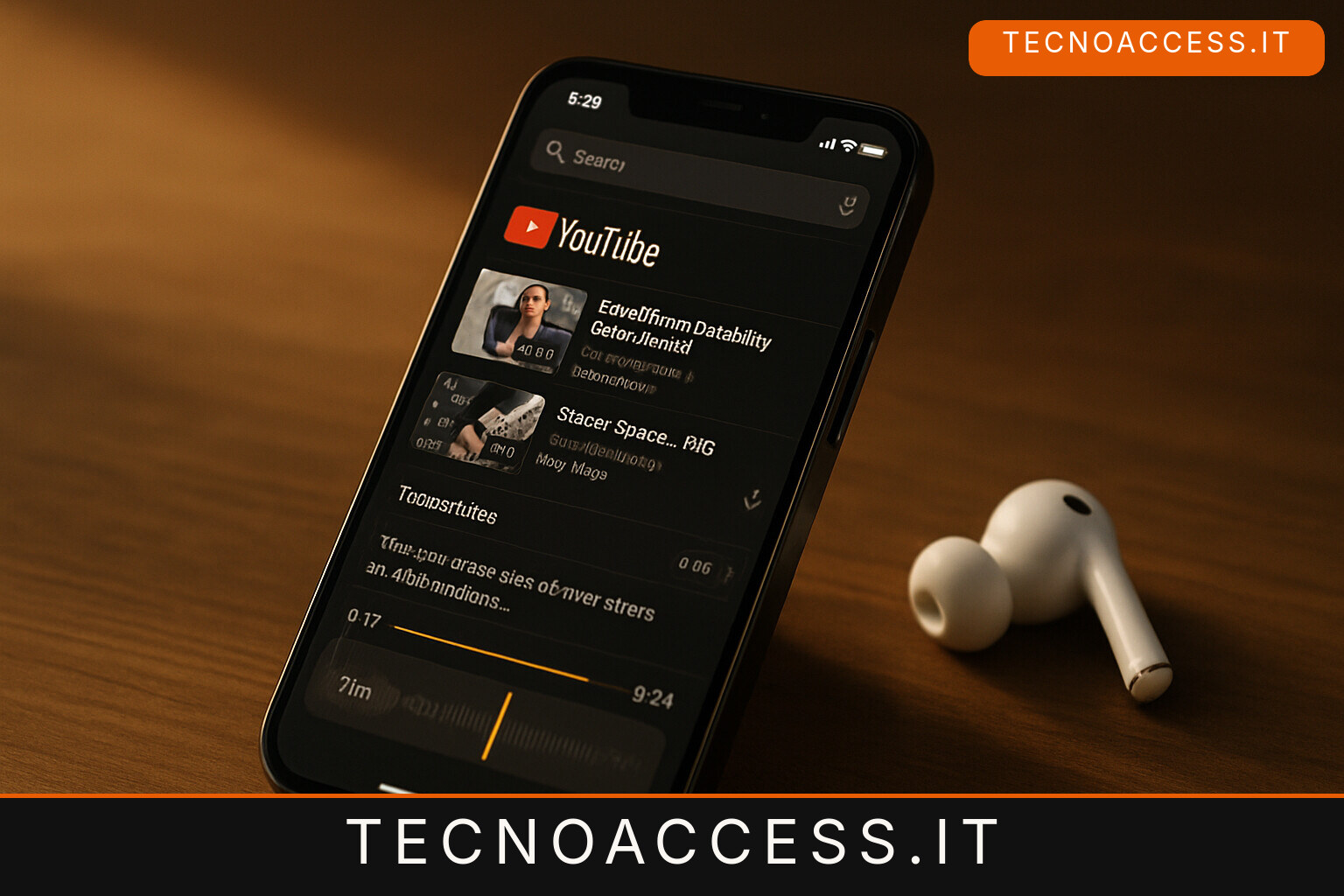 Illustrazione editoriale a tema: Sonarpad 0.4.0 porta YouTube dentro l’app, con le trascrizioni dei video e il taglio dei file audio