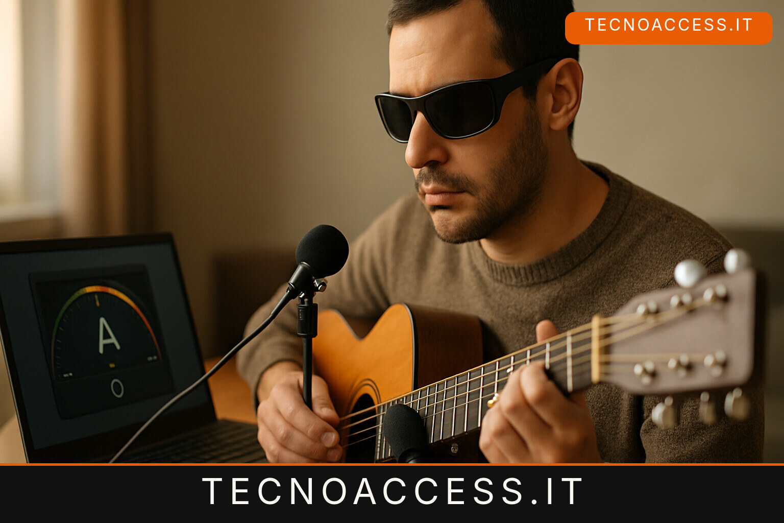 Illustrazione editoriale a tema: Universal Tuner accorda lo strumento dentro NVDA: quaranta strumenti e una lettura al microfono ogni due secondi