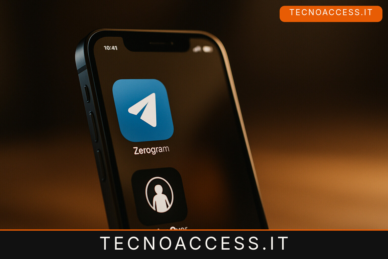 Illustrazione editoriale di uno smartphone con il nome Zerogram, un aeroplano di carta e un simbolo di accessibilità.