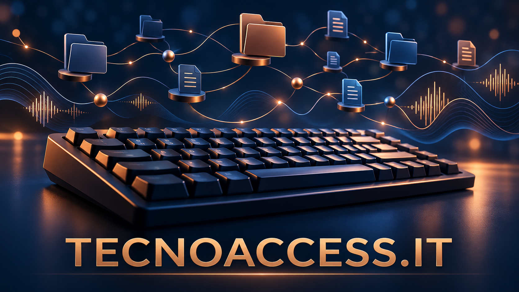 Illustrazione di una tastiera e cartelle collegate, dedicata alla gestione accessibile dei progetti con GHManage.